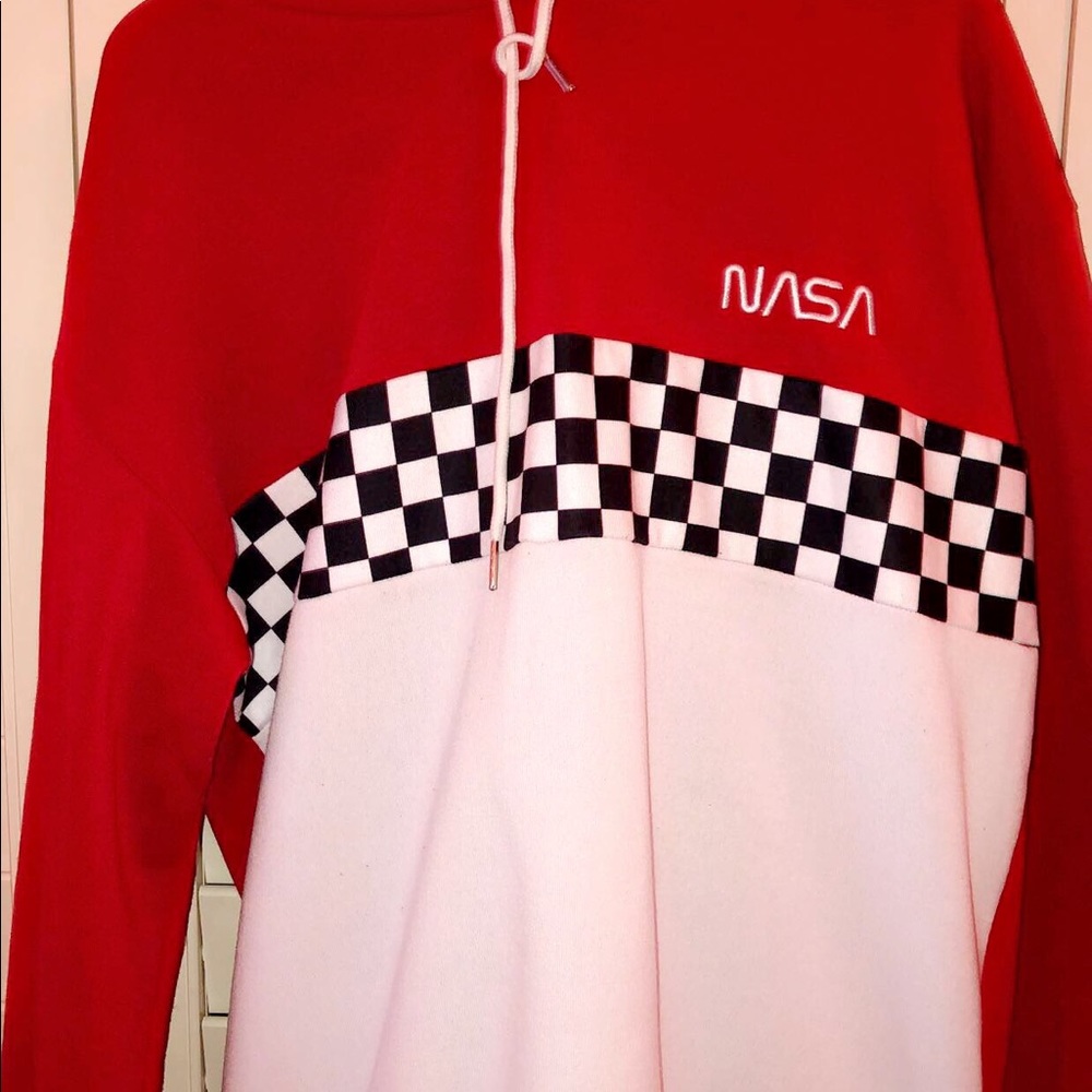 Red NASA, checker hoodie